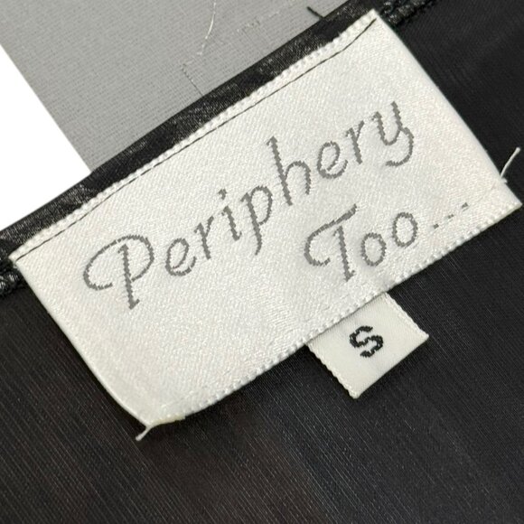 Women’s Y2K Periphery Too Black Silver Metallic Top Size S - Picture 2 of 5